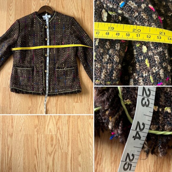 Patti and Leo Womens Jacket Sz M Checked Brown Multi-Color Fringed for Two Bits - Picture 6 of 10